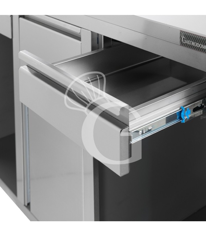 Mueble bar para cafetera con cajones, tolva recogeposos y encimera inox con peto – 1500 × 600 × 1150 mm