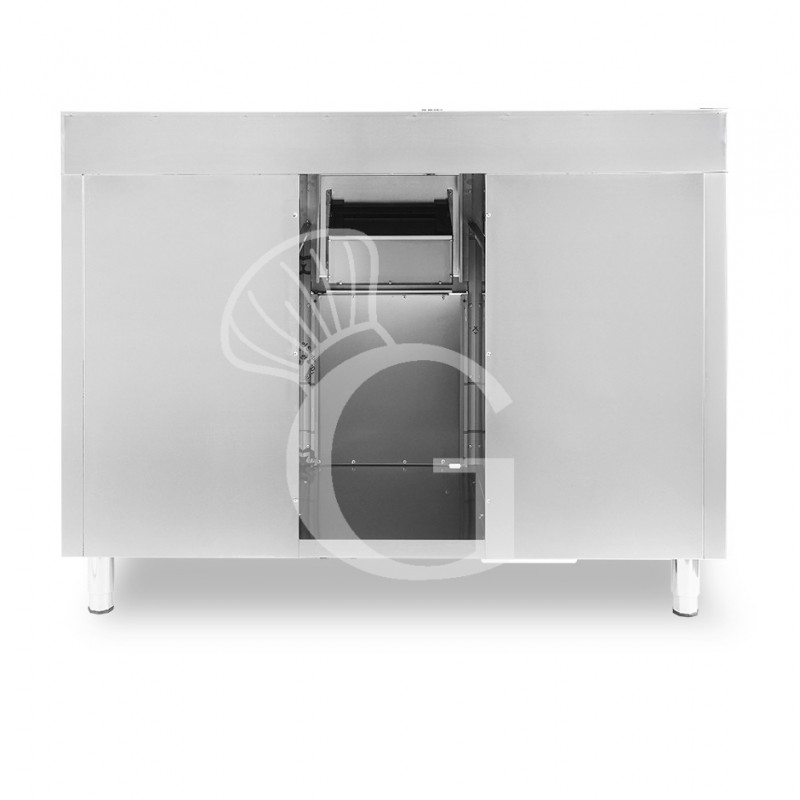 Contrabarra bar para máquina de café con cajones, tolva y encimera de acero inoxidable con peto – L 1500 x P 600 x H 1150 mm