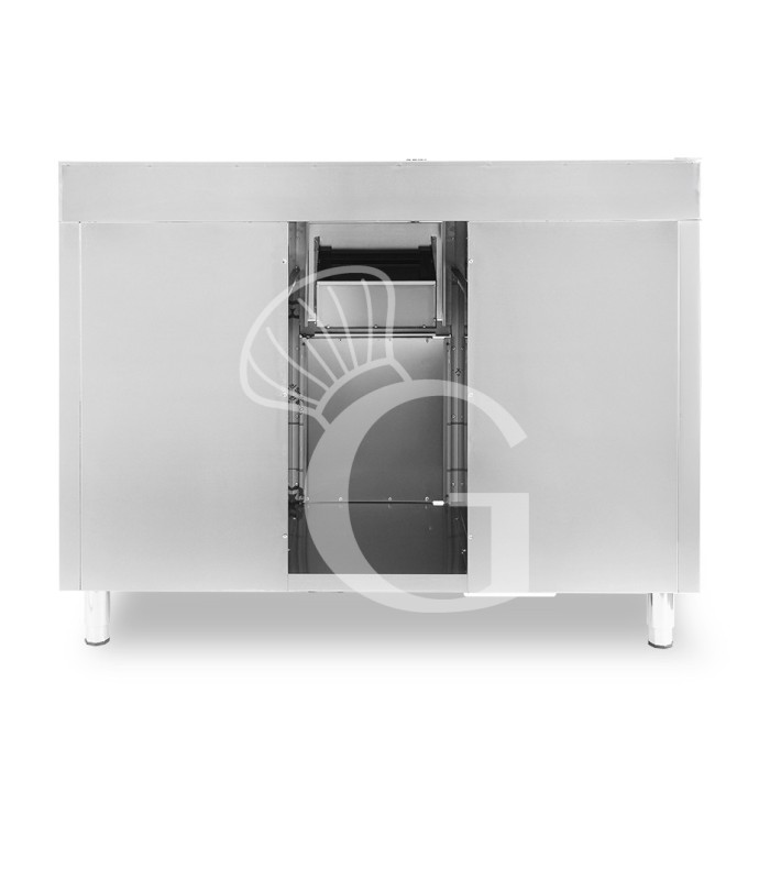 Mueble bar para cafetera con cajones, tolva recogeposos y encimera inox con peto – 1500 × 600 × 1150 mm