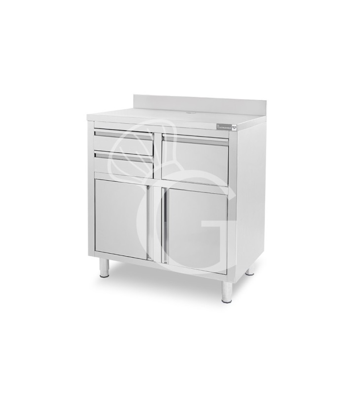 Mueble bar cafetera con cajones, tolva recogeposos y encimera inox con peto – 1000 × 600 × 1150 mm