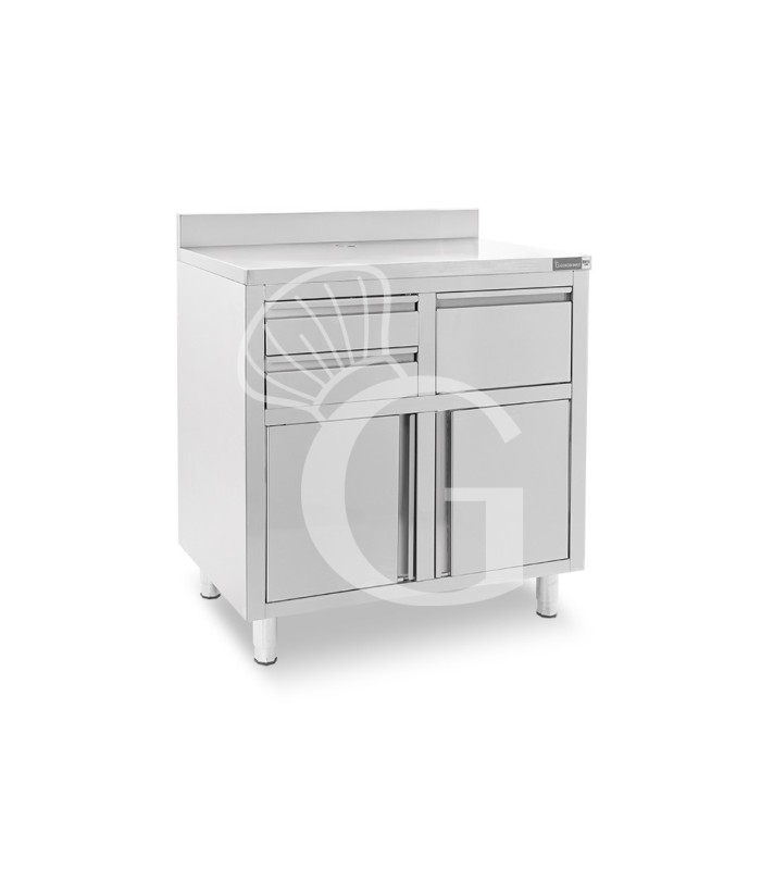 Mueble bar cafetera con cajones, tolva recogeposos y encimera inox con peto – 1000 × 600 × 1150 mm