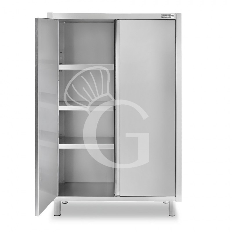 Armario de acero inoxidable con 2 puertas batientes, 3 estantes, L 1200 x P 600 x H 1800 mm