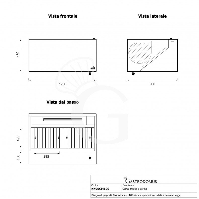 Campana cúbica de pared con motor full optional L1200 × P900 × H450 mm