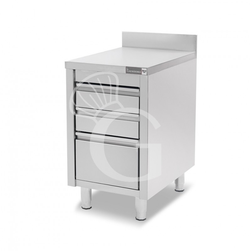 Cajonera de acero inoxidable 3 cajones - 2 + 1 cajón grande – L500 × P700 × H955 mm
