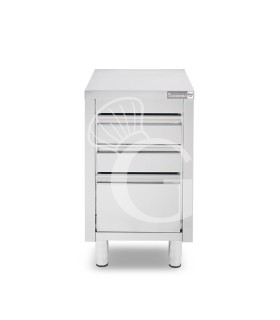 Cajonera de acero inoxidable 3 cajones - 2 cajones pequeños + 1 cajón grande – L500 × P600 × H855 mm