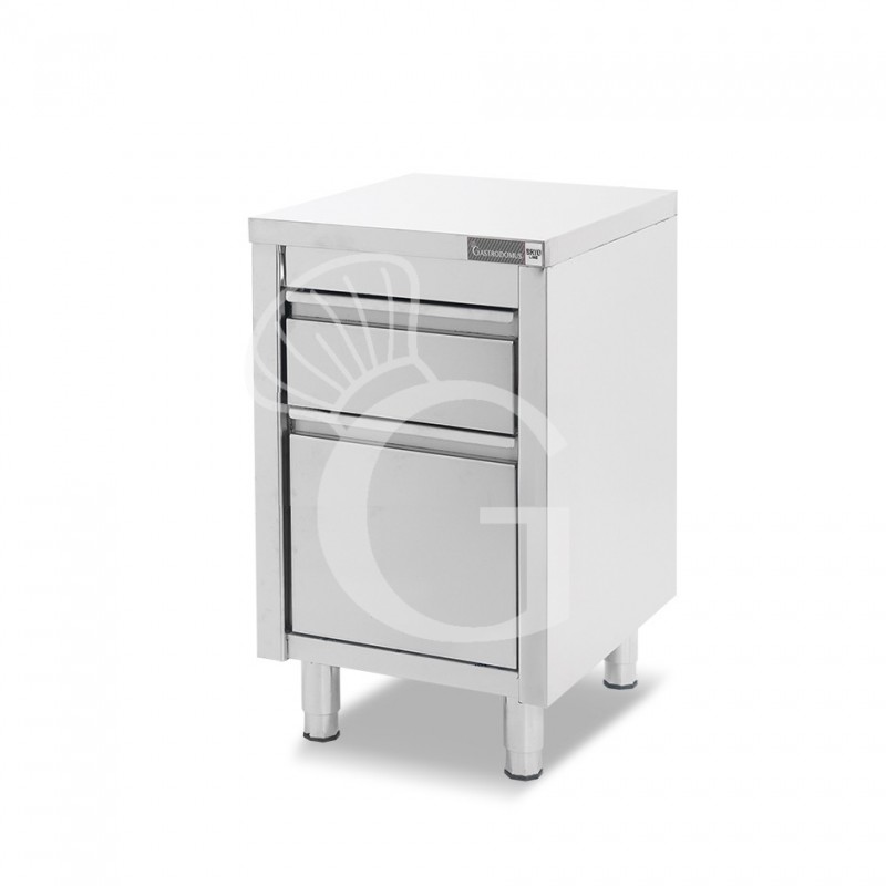 Cajonera de acero inoxidable 2 cajones - 1 + 1 cajón grande – L500 × P600 × H855 mm