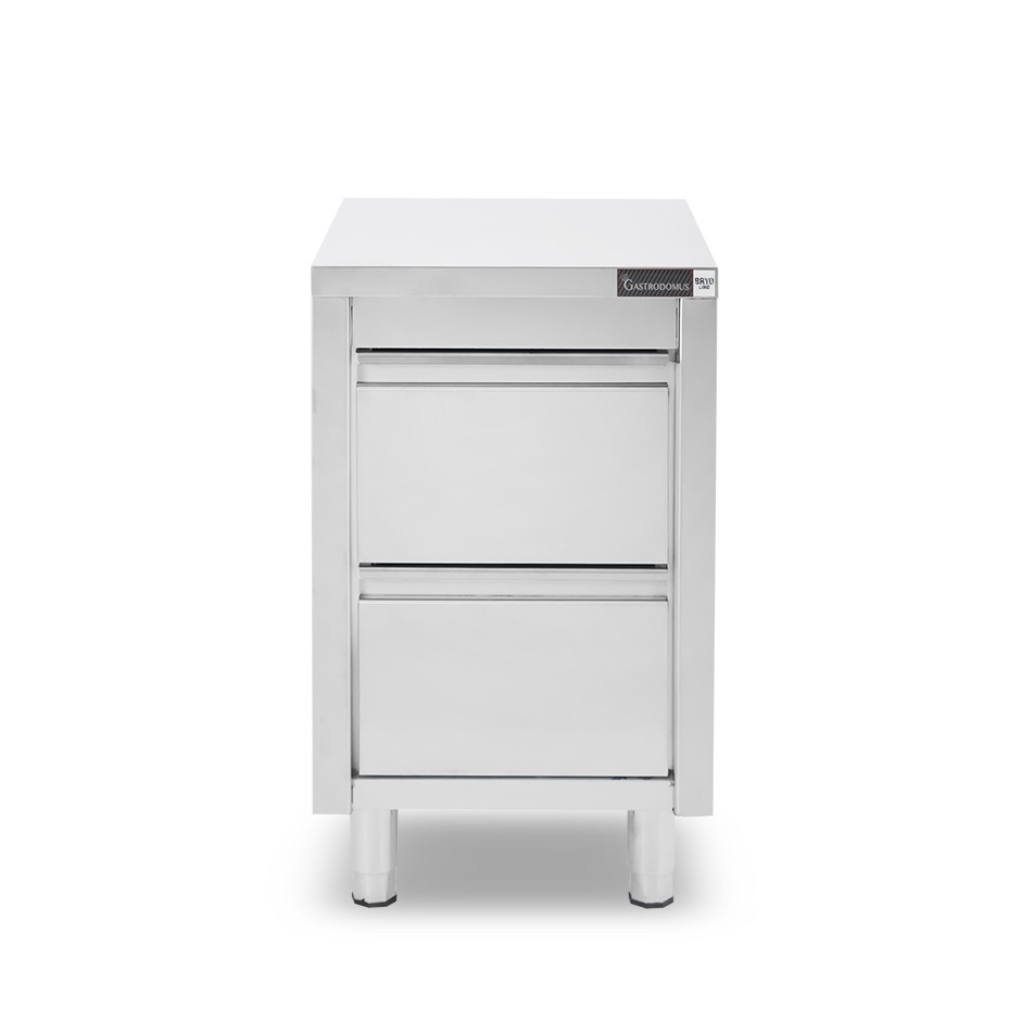 Cajonera de acero inoxidable 2 cajones – L500 × P700 × H855 mm.