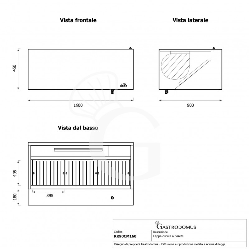 Campana cúbica de pared con motor full optional L1600 × P900 × H450 mm.