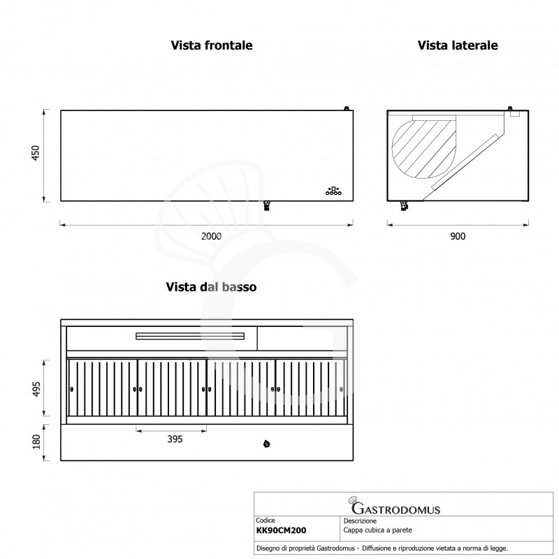 copy of Cappa Kubica a parete full optional con motore L1200xP900xH450mm