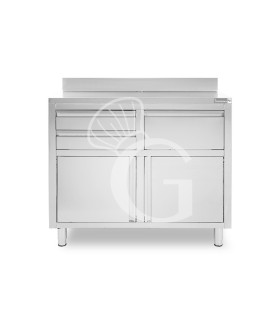 Mueble bar para cafetera con cajones, tolva recogeposos y encimera inox con peto – 1245 × 600 × 1150 mm