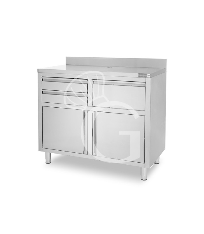 Mueble bar para cafetera con cajones, tolva recogeposos y encimera inox con peto – 1245 × 600 × 1150 mm