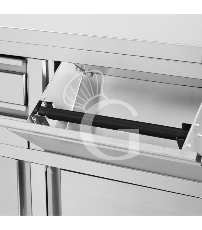 Mueble bar para cafetera con cajones, tolva recogeposos y encimera inox con peto – 1245 × 600 × 1150 mm