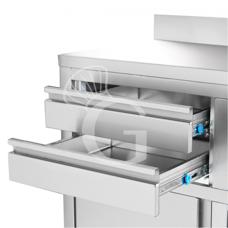 Contrabarra bar para máquina de café con cajones, tolva y encimera de acero inoxidable con peto – L 1245 x P 600 x H 1150 mm