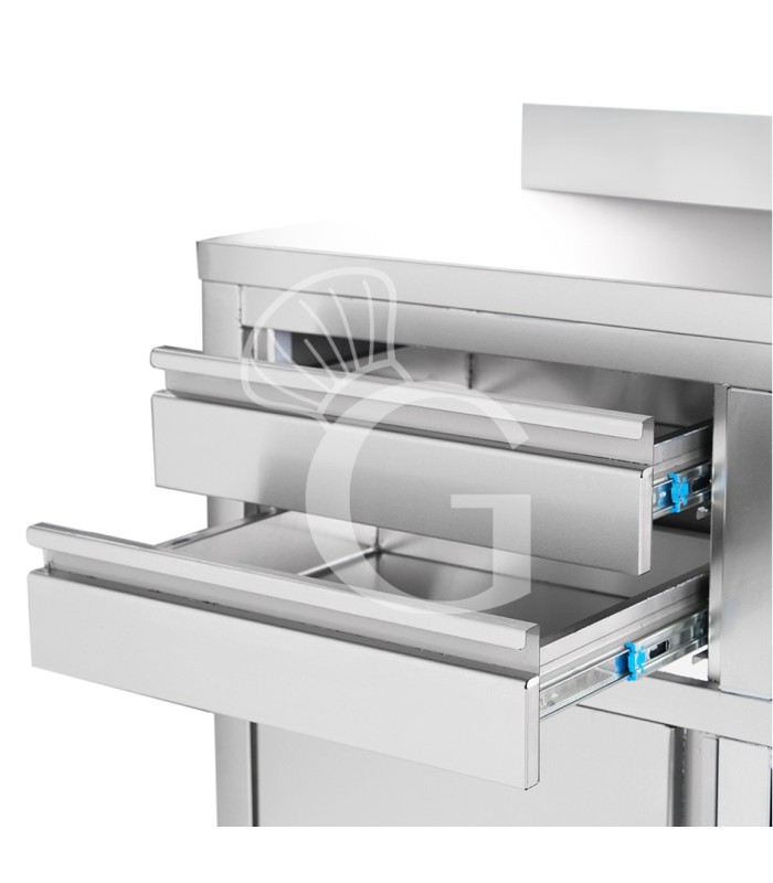 Mueble bar para cafetera con cajones, tolva recogeposos y encimera inox con peto – 1245 × 600 × 1150 mm