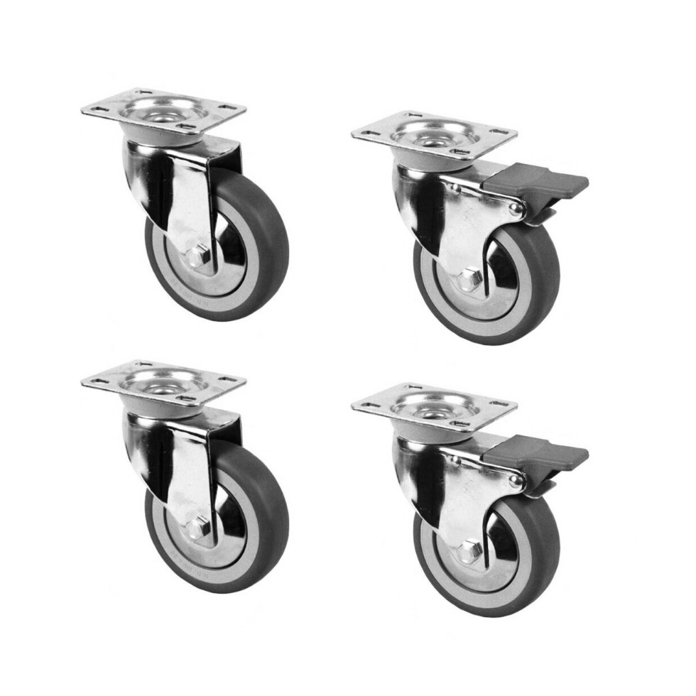 Kit de 4 ruedas para mesas armario, 2 con freno - diámetro 100 mm