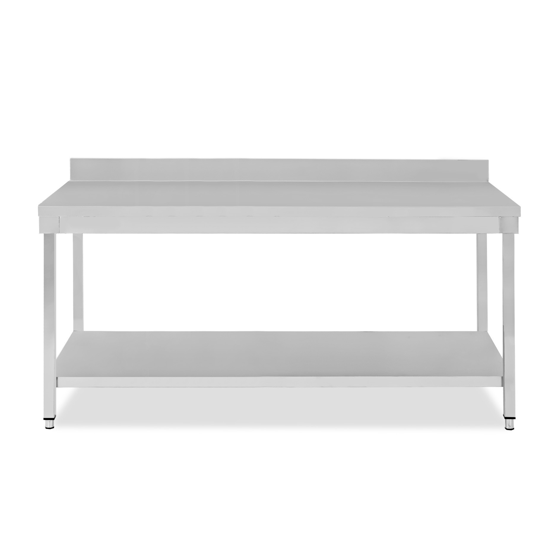 Mesa de acero inoxidable con estante inferior y peto L 2000 mm x P 800 mm x A 950 mm