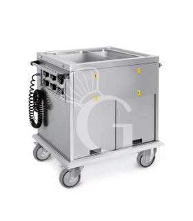 Carro térmico armariado bain‑marie con temperatura diferenciada para 2 cubetas GN1/1