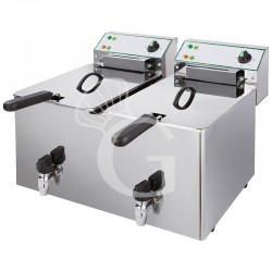 Freidora eléctrica de sobremesa de 2 cubas con grifo de vaciado 8 L + 8 L, potencia 3 + 3 kW, monofásica