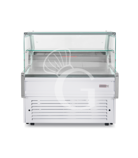 Mostrador expositor de gastronomía ventilado, vidrio recto, estante intermedio, 0°/+5°C, longitud 1200 mm, full opcional.