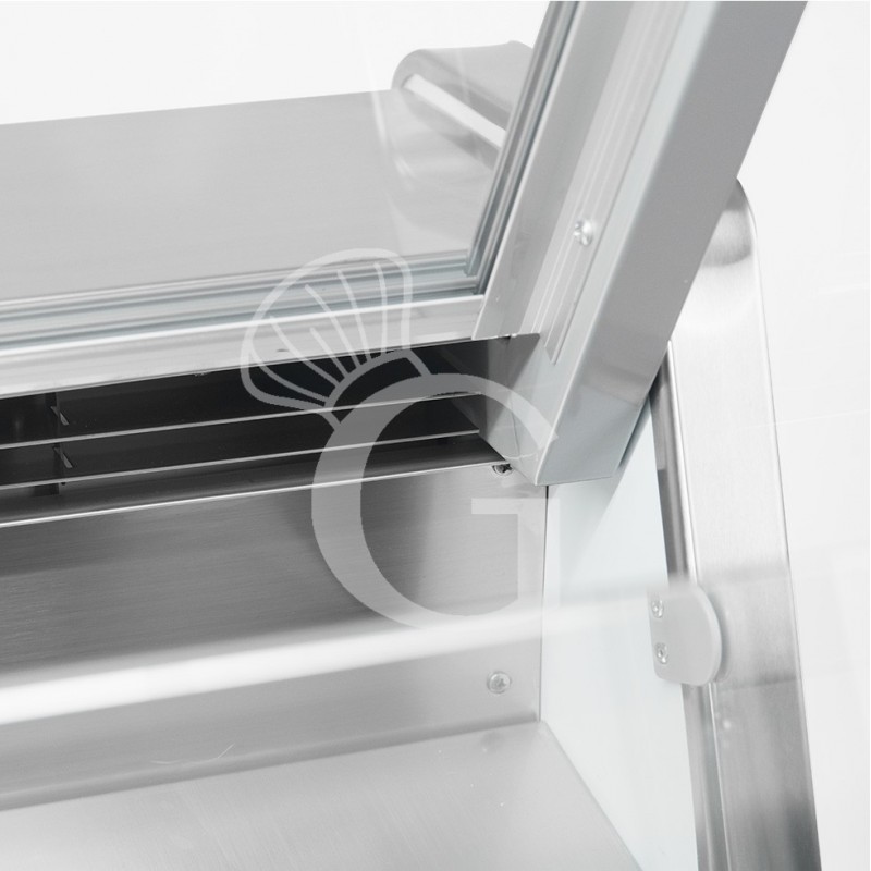 Mostrador expositor de gastronomía ventilado, vidrio recto, estante intermedio, 0°/+5°C, longitud 1200 mm, full opcional.