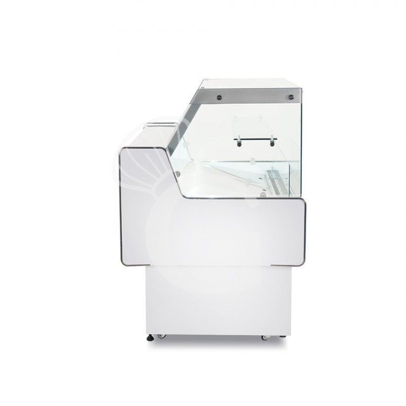 Mostrador expositor de gastronomía ventilado, vidrio recto, estante intermedio, 0°/+5°C, longitud 1805 mm, full opcional.