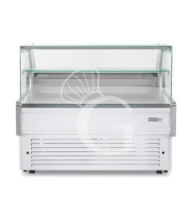 Mostrador expositor de gastronomía ventilado, vidrio recto, estante intermedio, 0°/+5°C, longitud 1805 mm, full opcional.