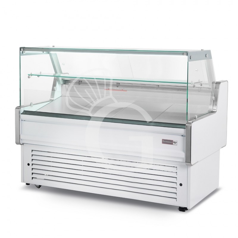 Mostrador expositor de gastronomía ventilado, vidrio recto, estante intermedio, 0°/+5°C, longitud 1805 mm, full opcional.