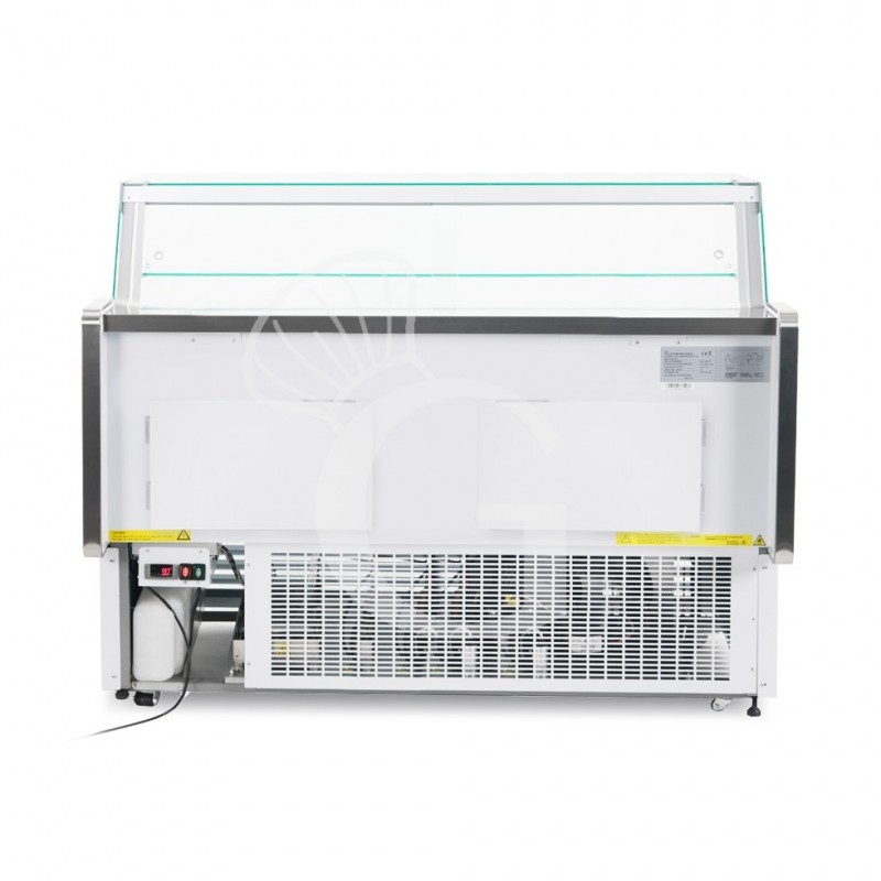 Mostrador expositor de gastronomía ventilado, vidrio recto, estante intermedio, 0°/+5°C, longitud 1805 mm, full opcional.