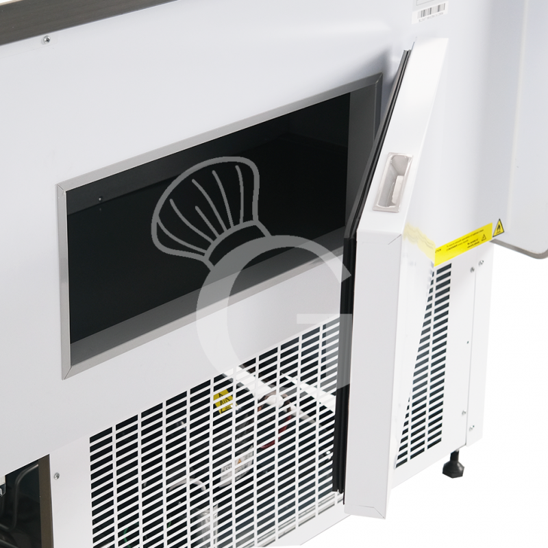 Mostrador expositor de gastronomía ventilado, vidrio recto, estante intermedio, 0°/+5°C, longitud 2585 mm, full opcional.
