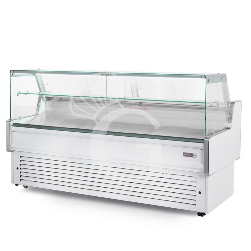 Mostrador expositor de gastronomía ventilado, vidrio recto, estante intermedio, 0°/+5°C, longitud 2585 mm, full opcional.