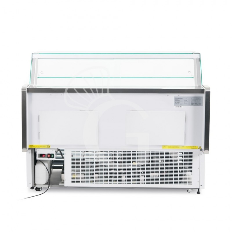 Mostrador expositor de gastronomía ventilado, vidrio recto, estante intermedio, 0°/+5°C, longitud 2585 mm, full opcional.