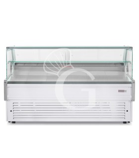 Mostrador expositor de gastronomía ventilado, vidrio recto, estante intermedio, 0°/+5°C, longitud 2585 mm, full opcional.