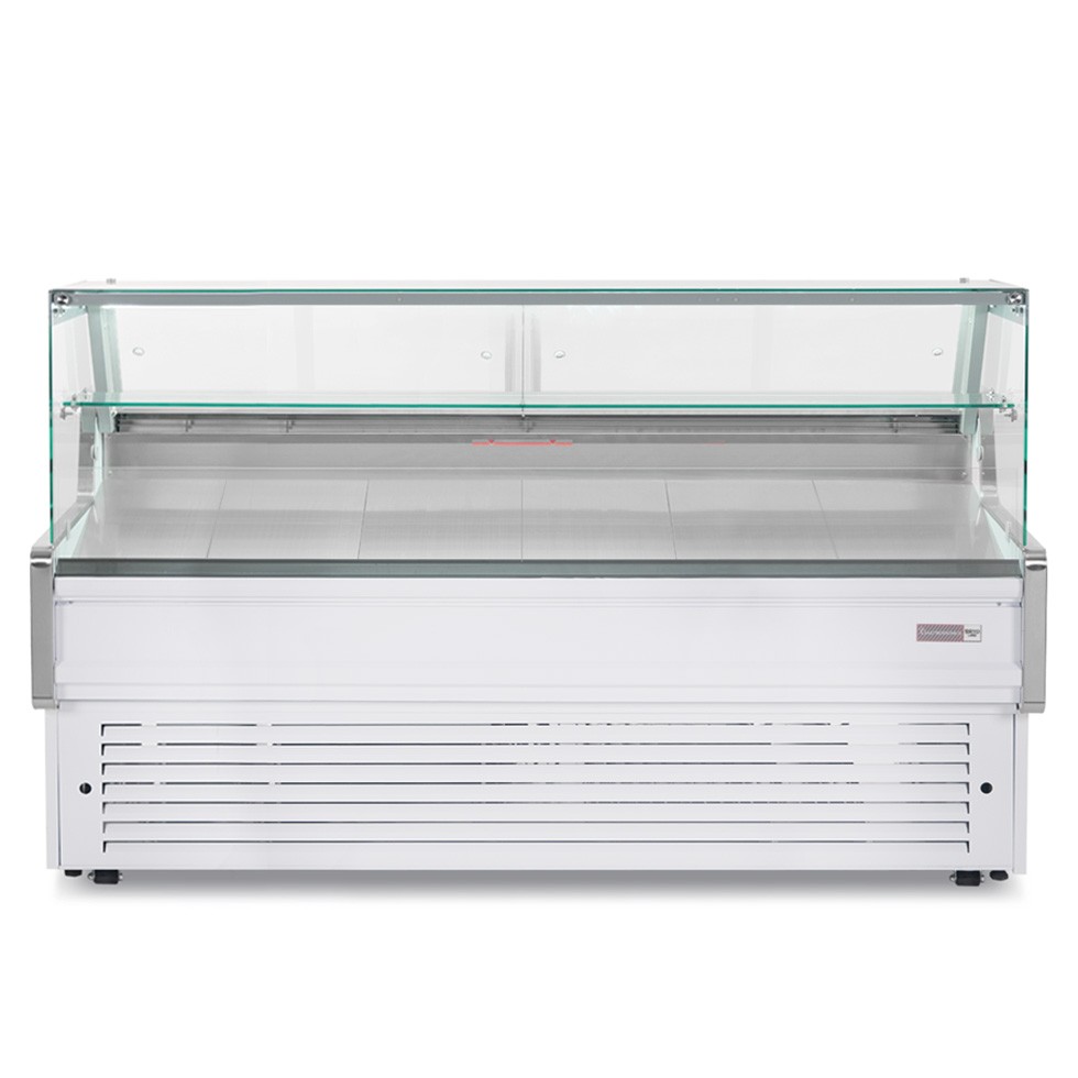 Mostrador expositor de gastronomía ventilado, vidrio recto, estante intermedio, 0°/+5°C, longitud 2585 mm, full opcional.