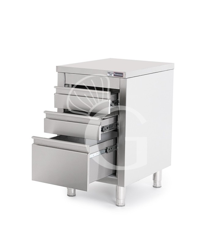 Cajonera de acero inox con 2 cajones y otro más grande L500 x P 600 X H 855 mm n