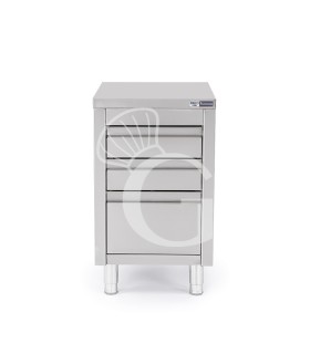 Cajonera de acero inox con 2 cajones y otro más grande L500 x P 600 X H 855 mm n