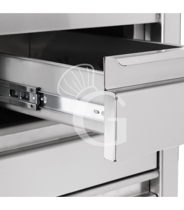 Cajonera de acero inox con 2 cajones y otro más grande L500 x P 600 X H 855 mm n