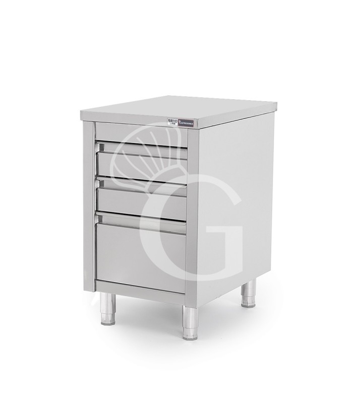 Cajonera de acero inox con 2 cajones y otro más grande L500 x P 600 X H 855 mm n