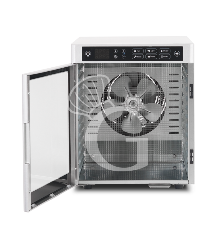 Deshidratador profesional en acero inoxidable, 12 estantes, control digital – 0,5 kW.