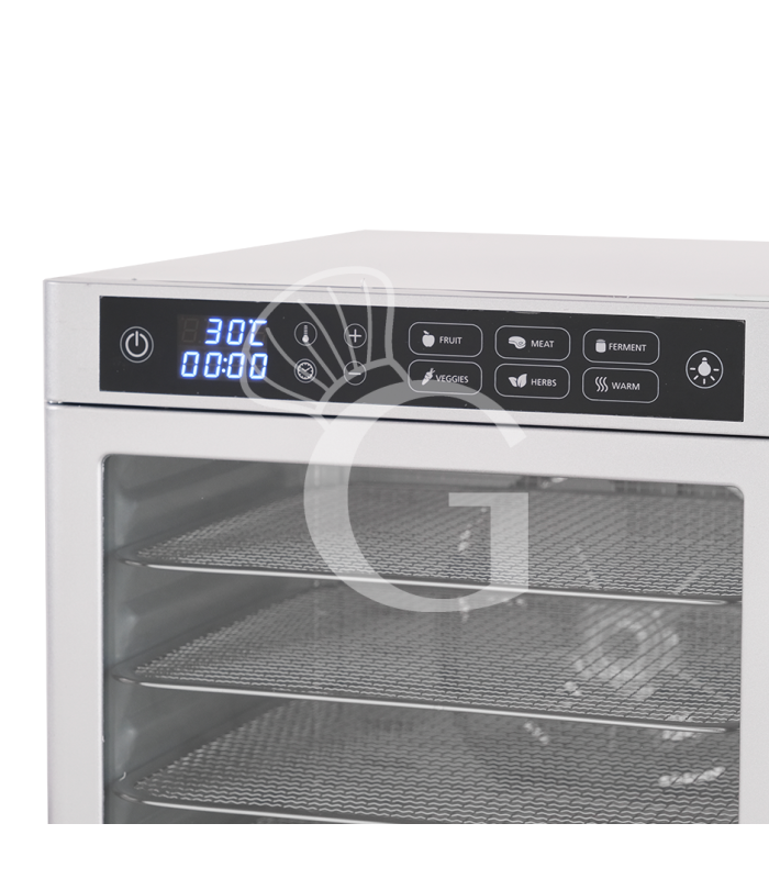 Deshidratador profesional en acero inoxidable, 12 estantes, control digital – 0,5 kW.