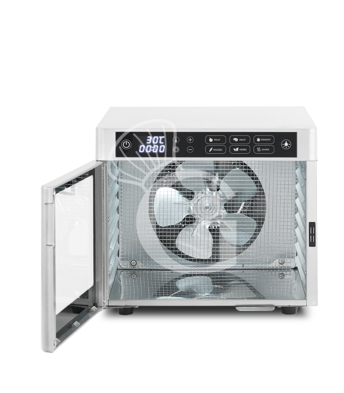 Deshidratador profesional en acero inoxidable, 8 estantes, control digital – 0,5 kW.