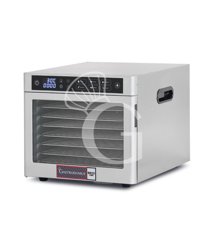 Deshidratador profesional en acero inoxidable, 8 estantes, control digital – 0,5 kW.