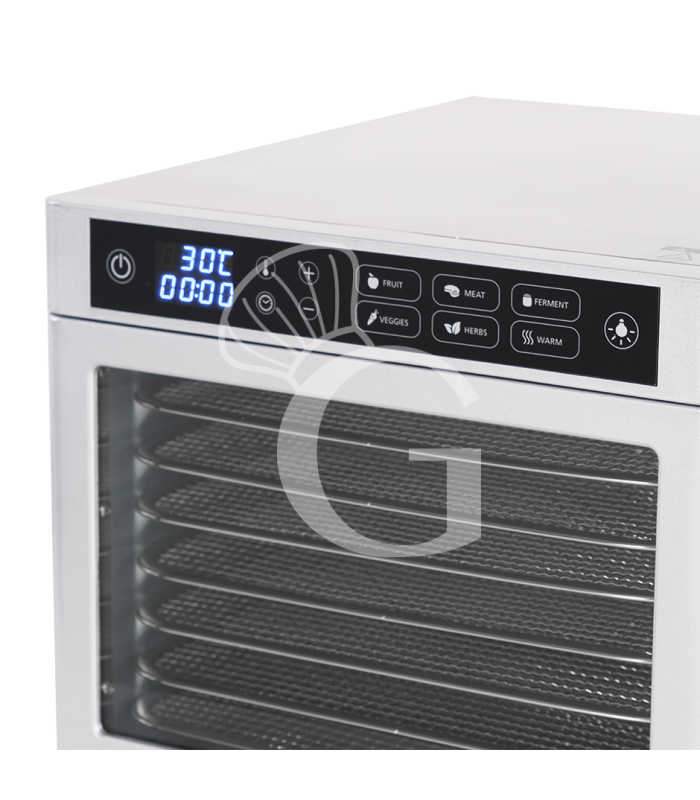 Deshidratador profesional en acero inoxidable, 8 estantes, control digital – 0,5 kW.