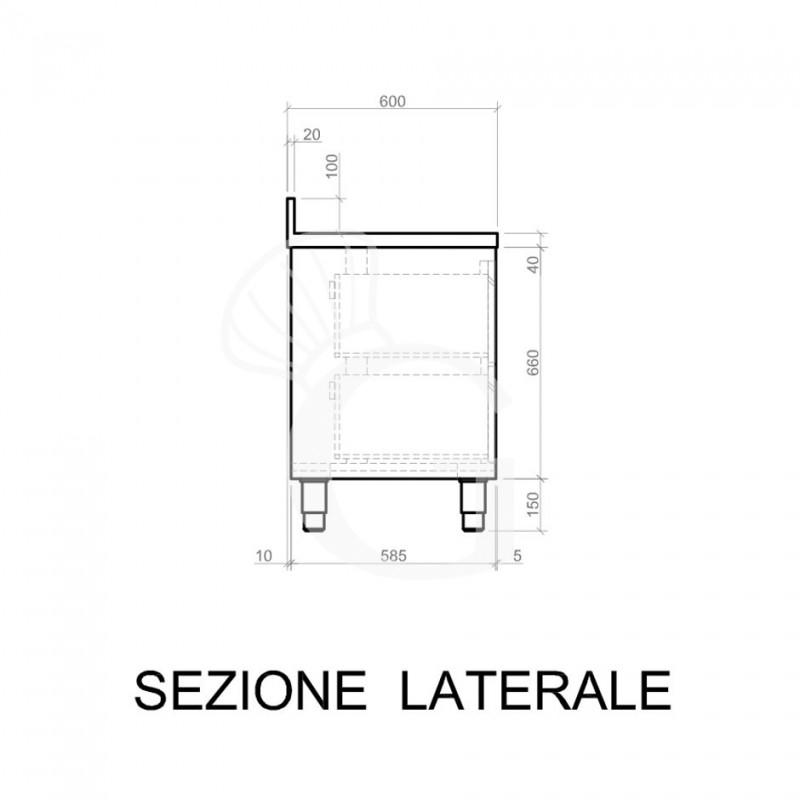 Cajonera de Acero Inoxidable 2 Cajones y Protector Trasero, medidas 400 mm de largo x 600 mm de profundidad x 950 mm de altura