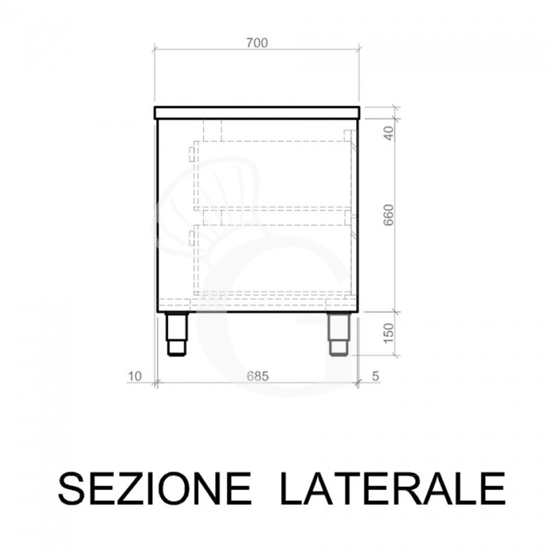 Cajonera de acero inoxidable con 2 cajones, L 400 x P 700 x H 850 mm