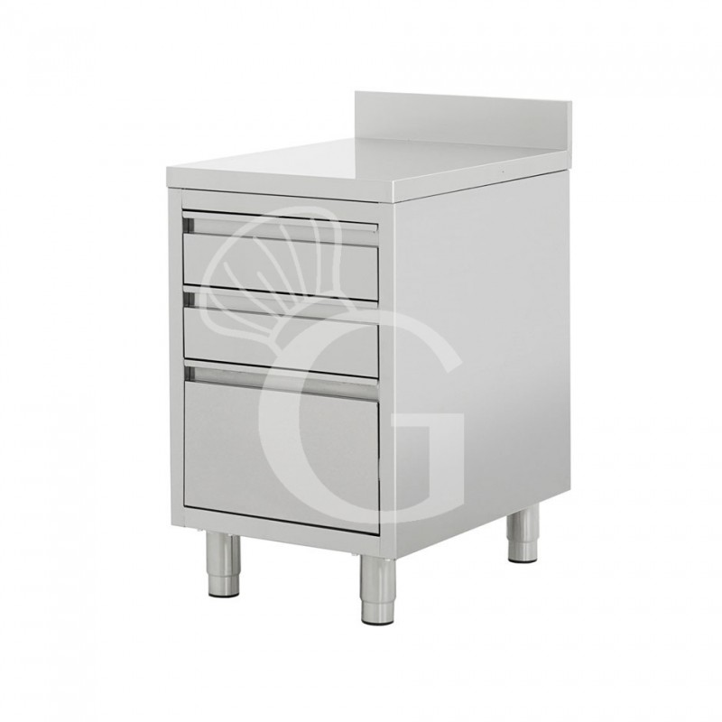 Cajonera de acero inoxidable con 3 cajones, L 500 x P 600 x A 950 mm