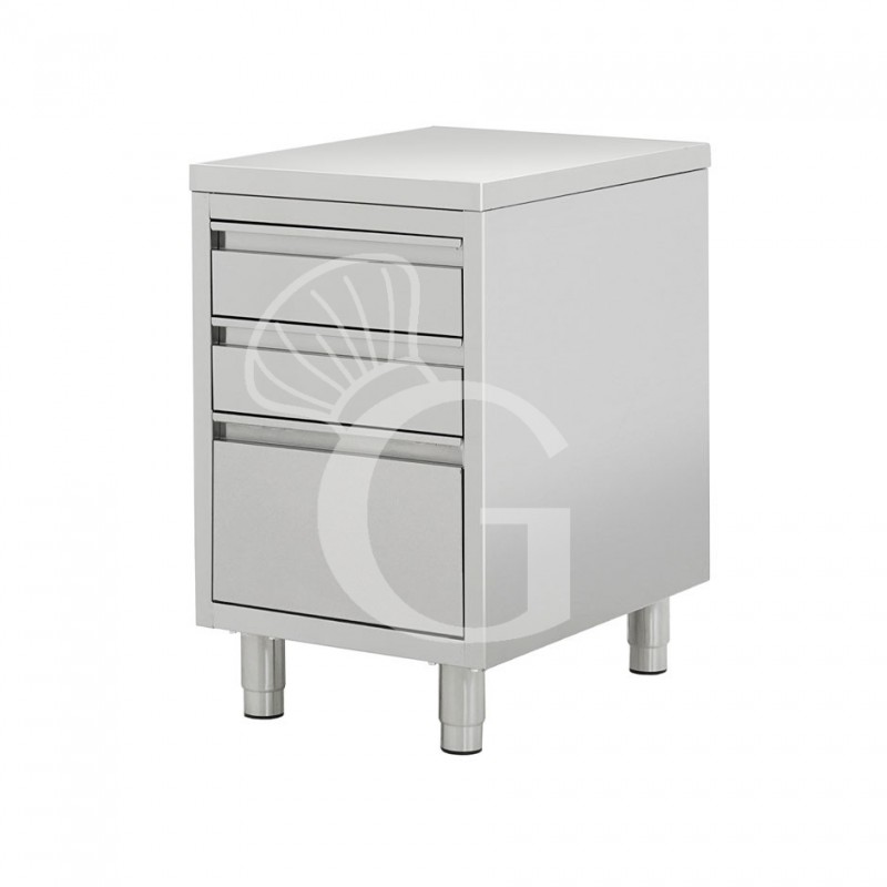 Cajonera de acero inoxidable con 3 cajones, L 500 x P 700 x A 850 mm