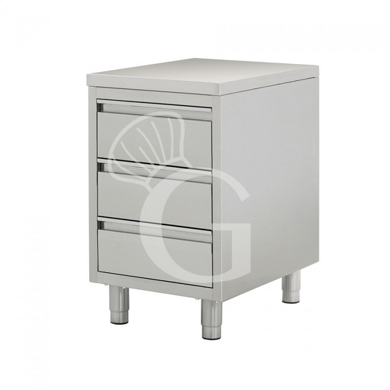 Cajonera de acero inoxidable con 3 cajones, L 500 x P 600 x A 850 mm