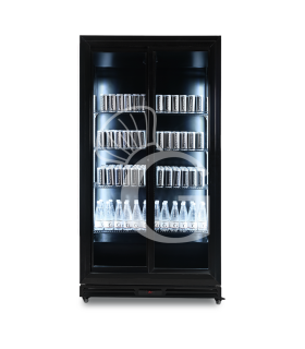 Expositor refrigerado ventilado para bebidas con 2 puertas correderas - 850 L- temperatura de trabajo 2°C / +10°C, color negro