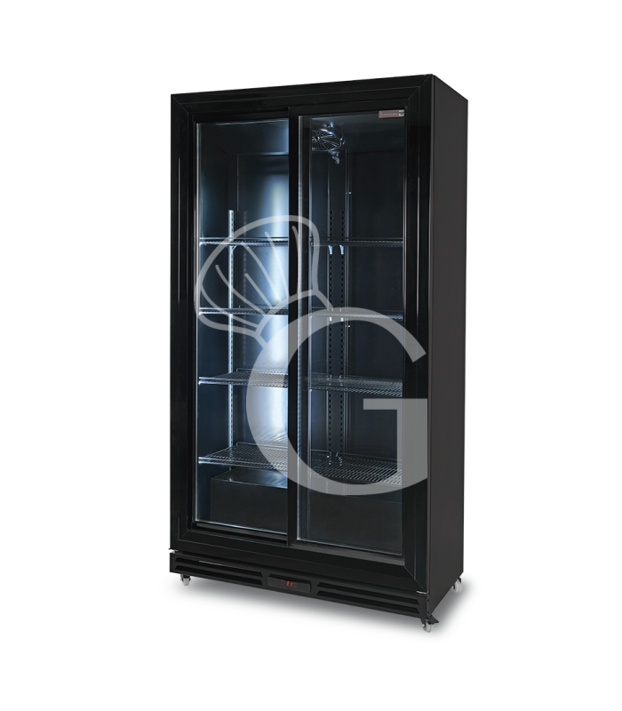 Expositor refrigerado ventilado para bebidas con 2 puertas correderas - 850 L- temperatura de trabajo 2°C / +10°C, color negro