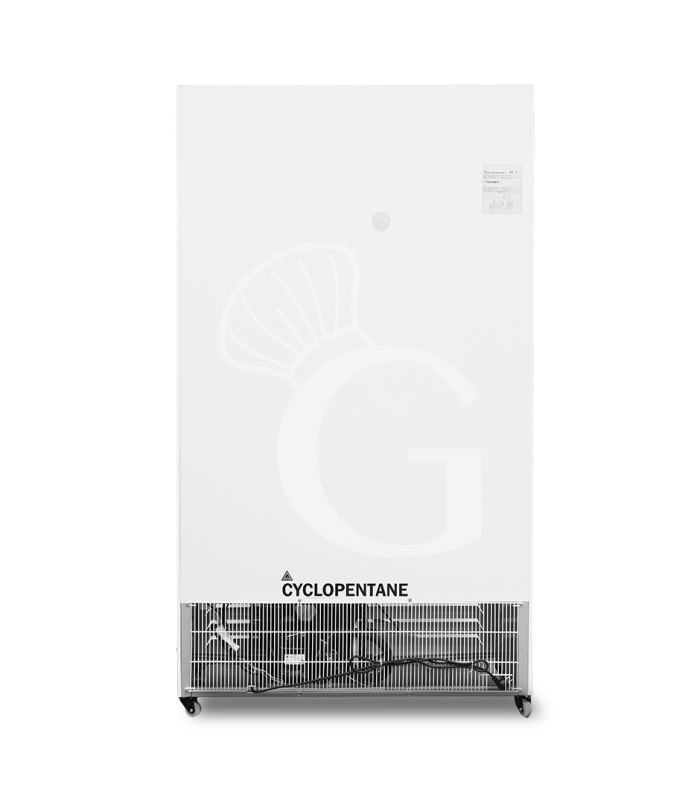 Expositor refrigerado ventilado para bebidas con doble puerta corredera y canopy - 850 LT - +2°C / +10°C, color blanco